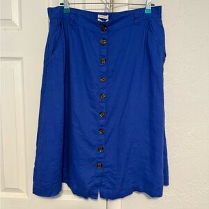 Christian Siriano Blue Midi A-Line Linen Skirt